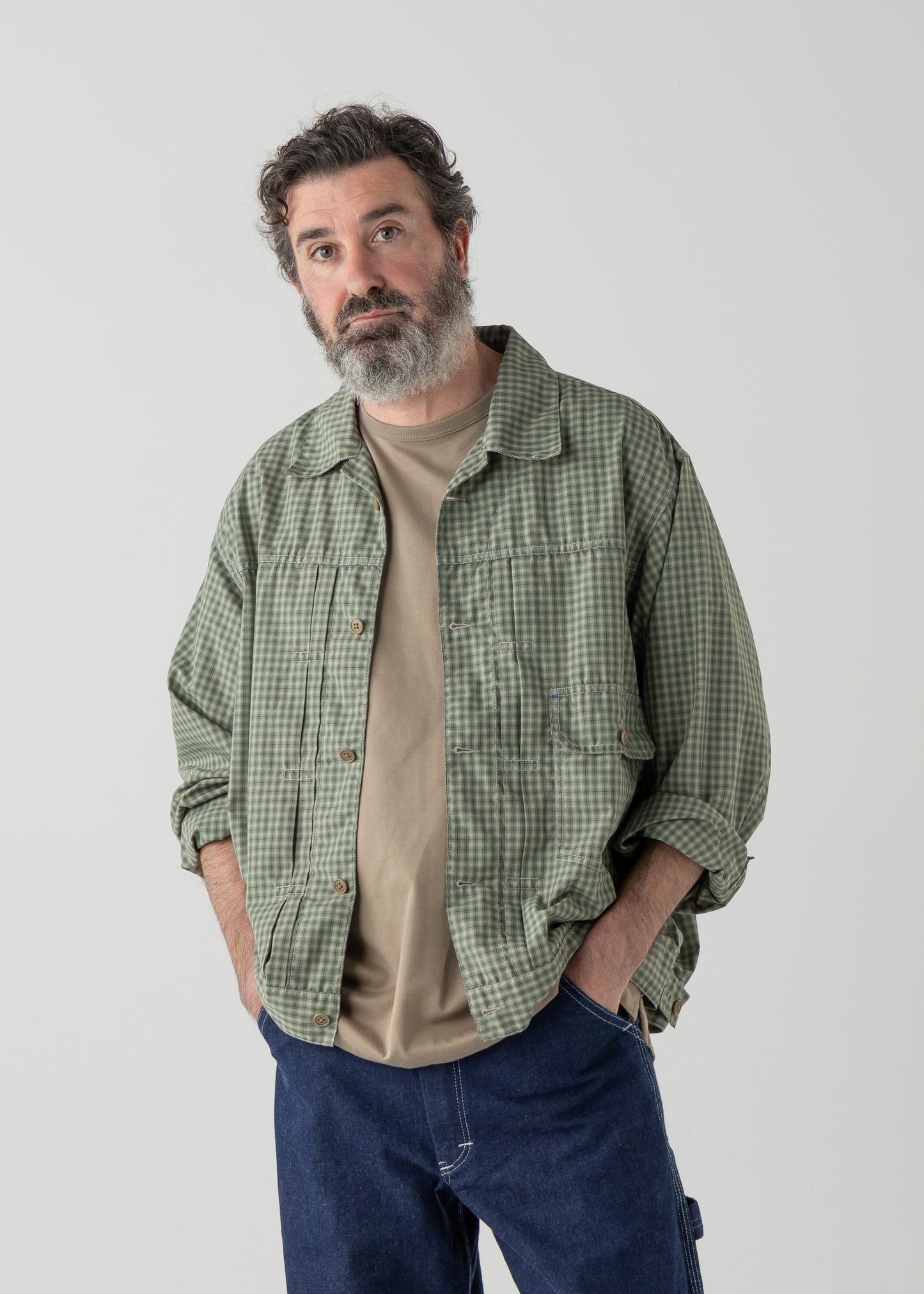 BROOKLYN trucker shirt jac / T/C American plaid [OLIVE]