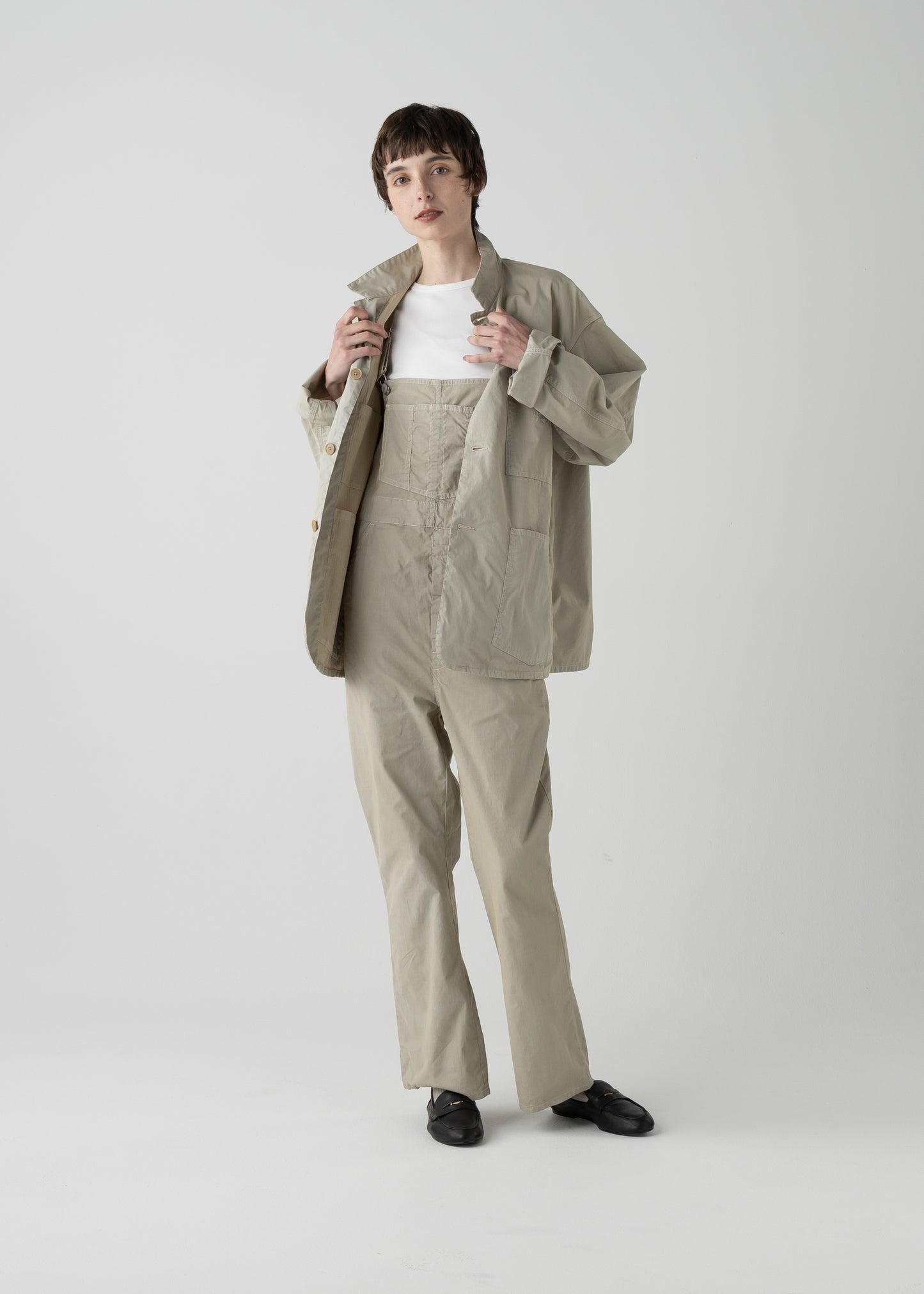 "LES HALLES" flare overall / cotton cordlane [KHAKI]