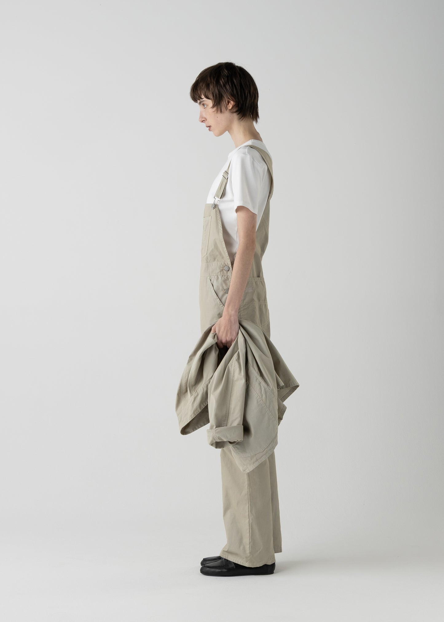 "LES HALLES" flare overall / cotton cordlane [KHAKI]