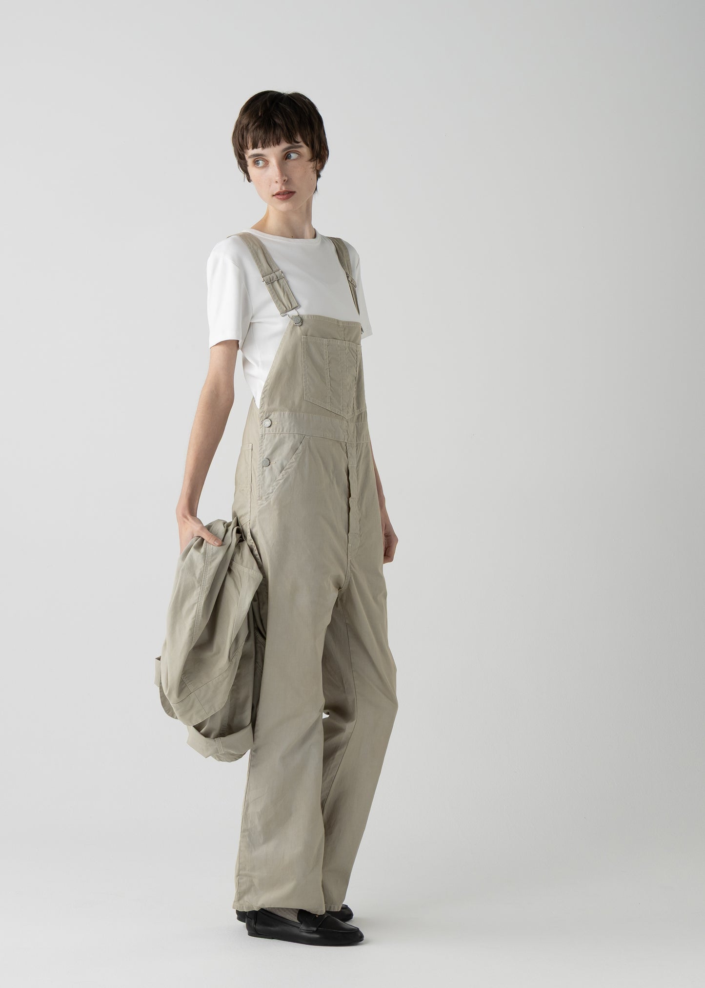 "LES HALLES" flare overall / cotton cordlane [KHAKI]