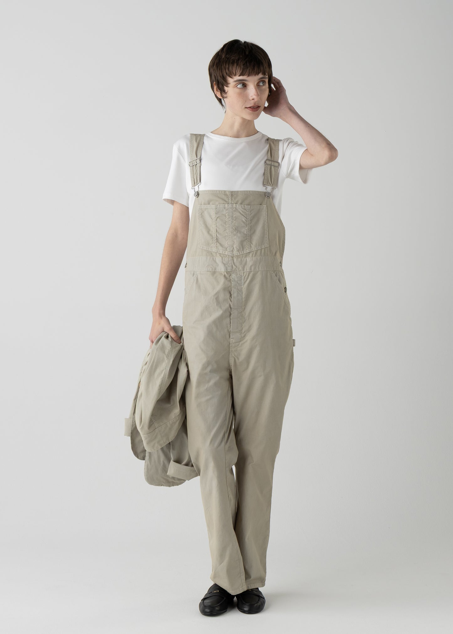 "LES HALLES" flare overall / cotton cordlane [KHAKI]