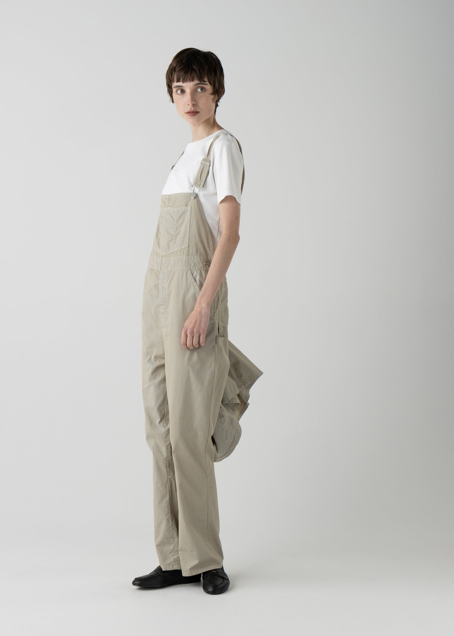 "LES HALLES" flare overall / cotton cordlane [KHAKI]