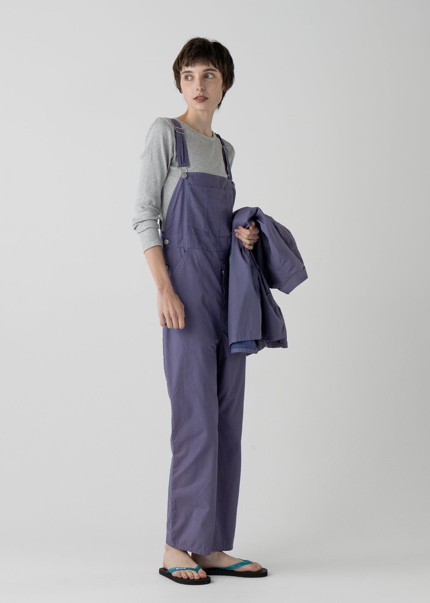 "LES HALLES" flare overall / cotton cordlane [NAVY]