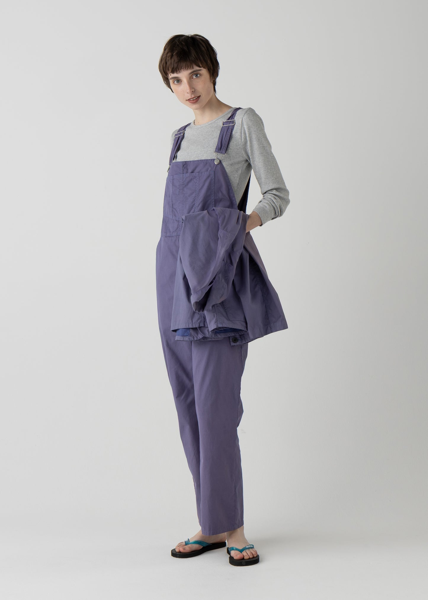 "LES HALLES" flare overall / cotton cordlane [NAVY]