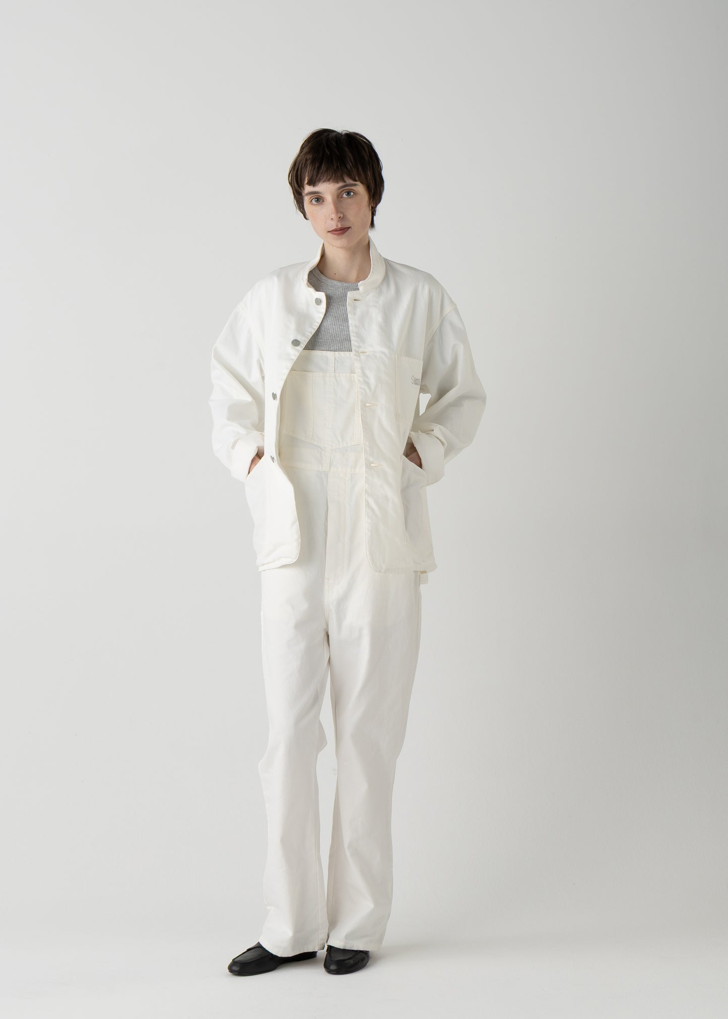 "LES HALLES" flare overall / 10 oz color denim [WHITE DENIM]