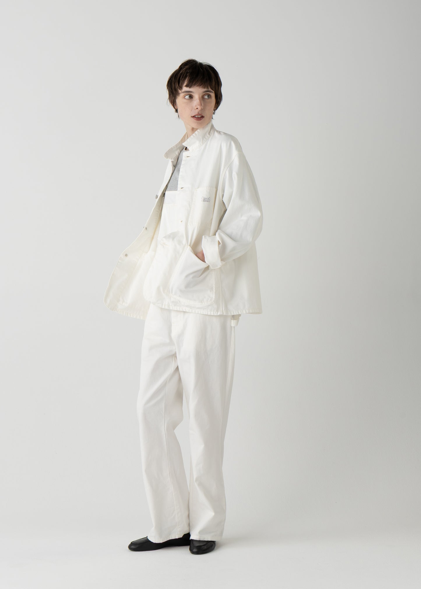 "LES HALLES" flare overall / 10 oz color denim [WHITE DENIM]