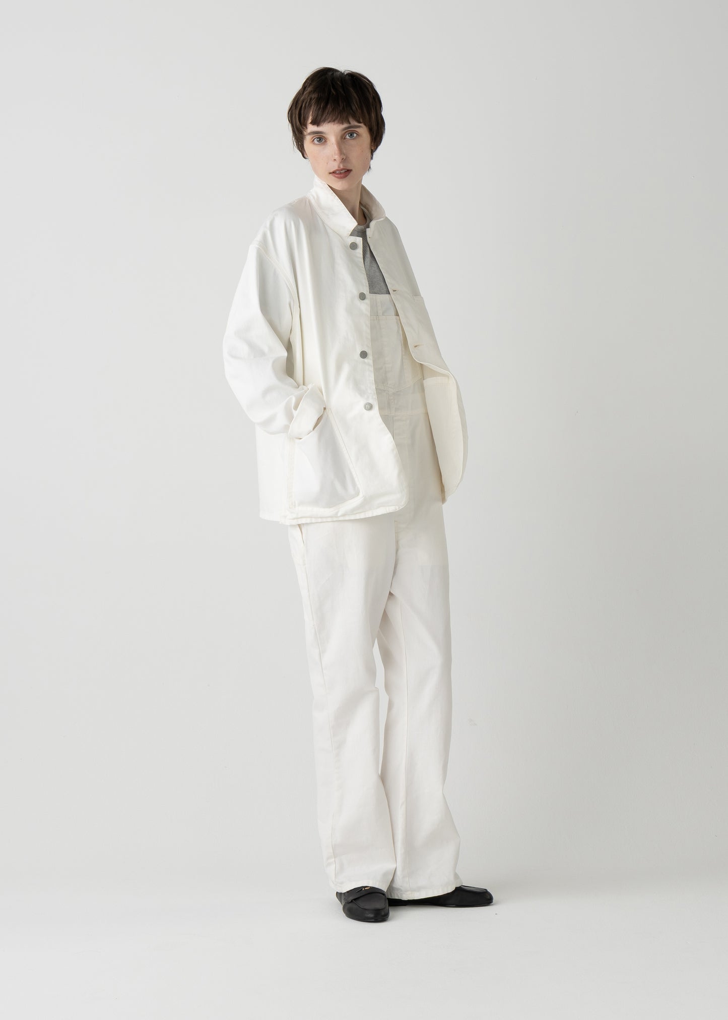 "LES HALLES" flare overall / 10 oz color denim [WHITE DENIM]