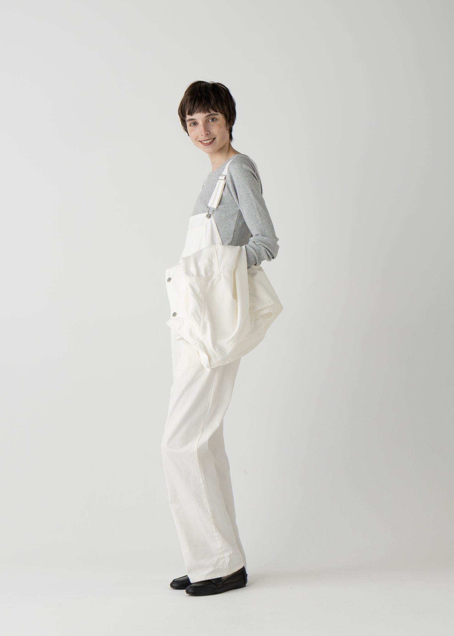 "LES HALLES" flare overall / 10 oz color denim [WHITE DENIM]