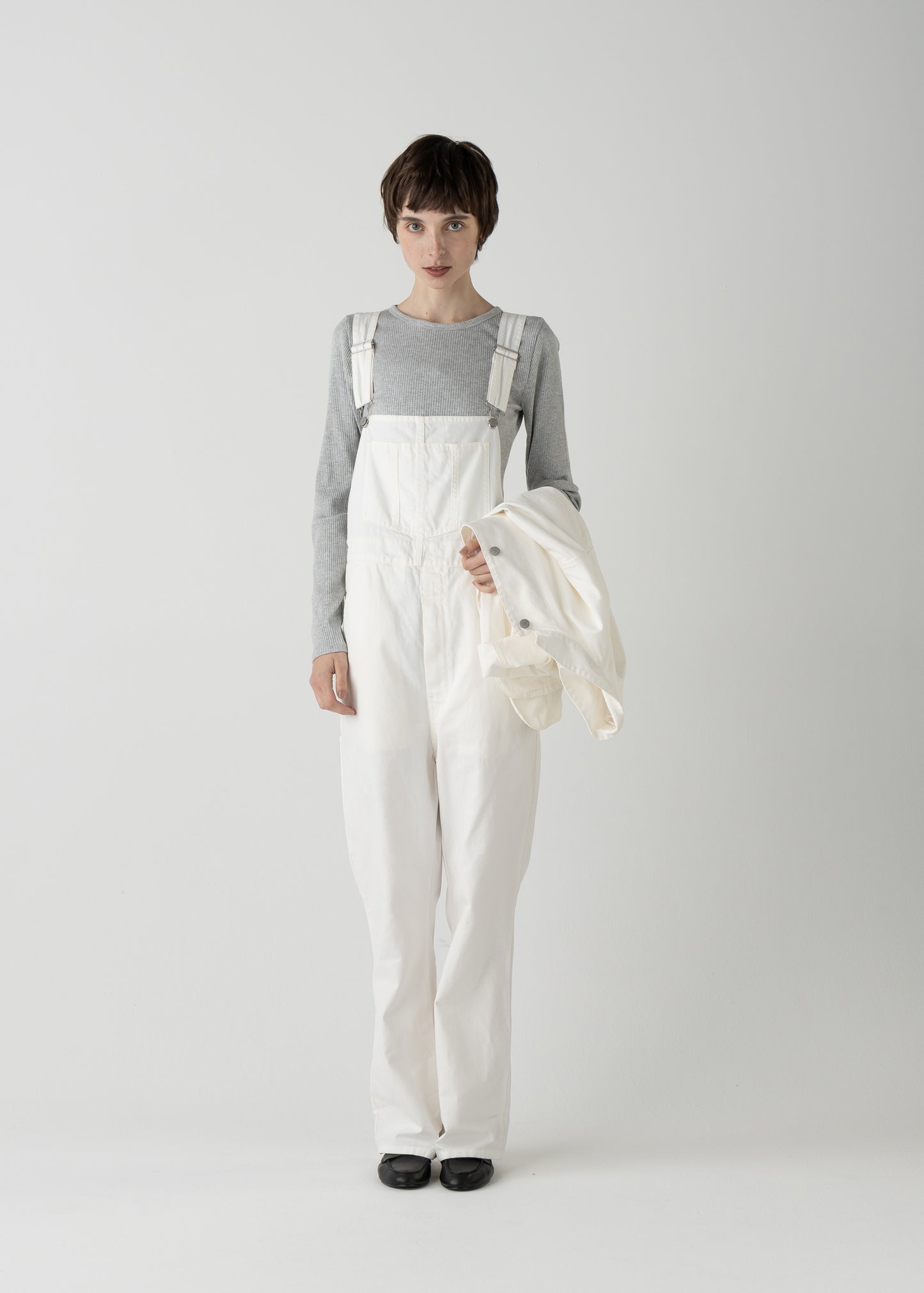 "LES HALLES" flare overall / 10 oz color denim [WHITE DENIM]