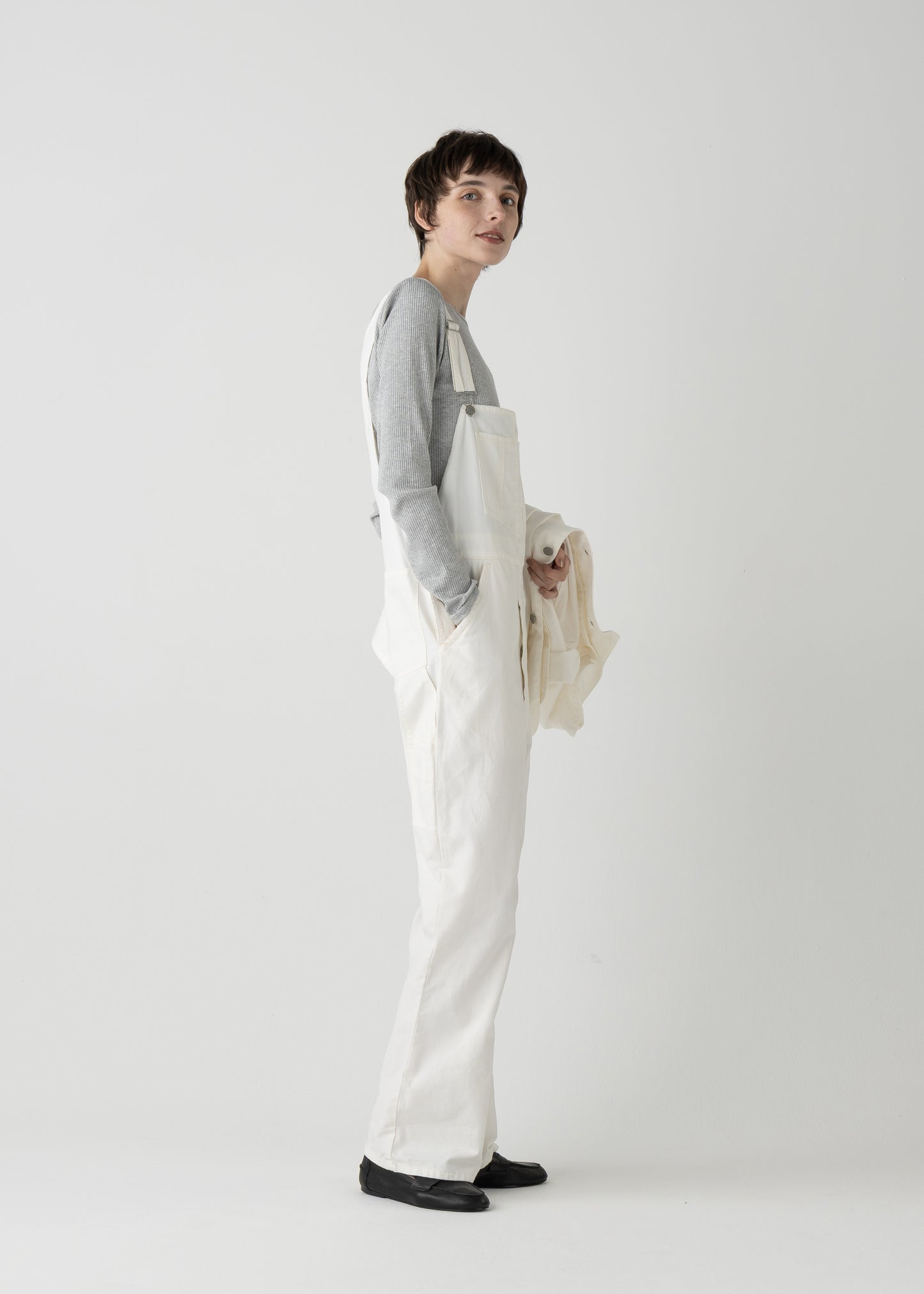 "LES HALLES" flare overall / 10 oz color denim [WHITE DENIM]