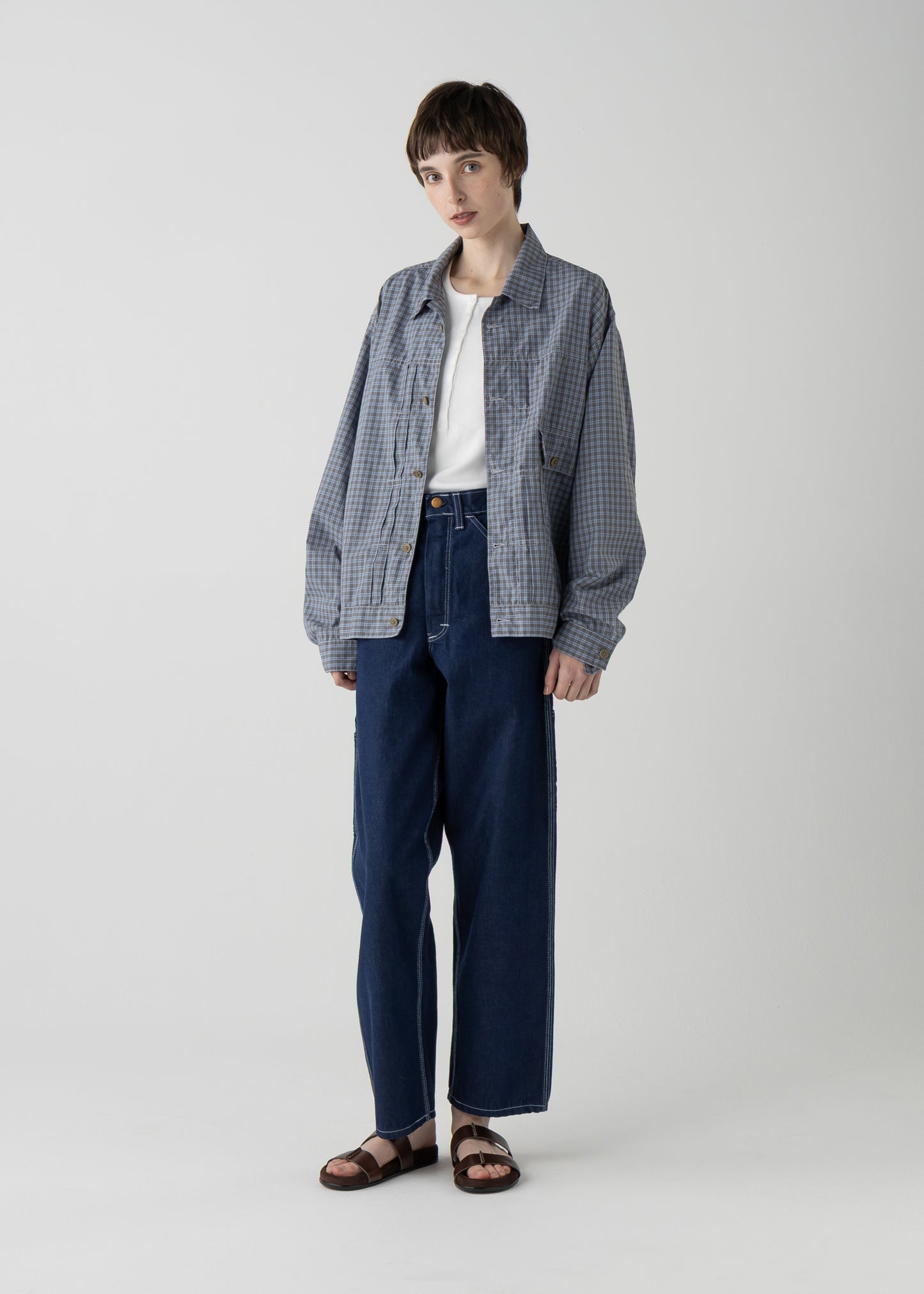 BROOKLYN trucker shirt jac / T/C American plaid [BLUE]