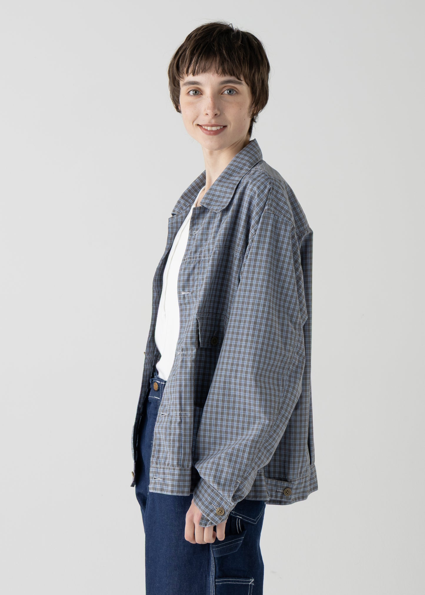 BROOKLYN trucker shirt jac / T/C American plaid [BLUE]