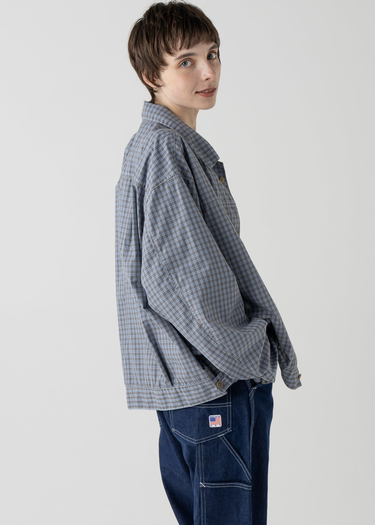 BROOKLYN trucker shirt jac / T/C American plaid [BLUE]