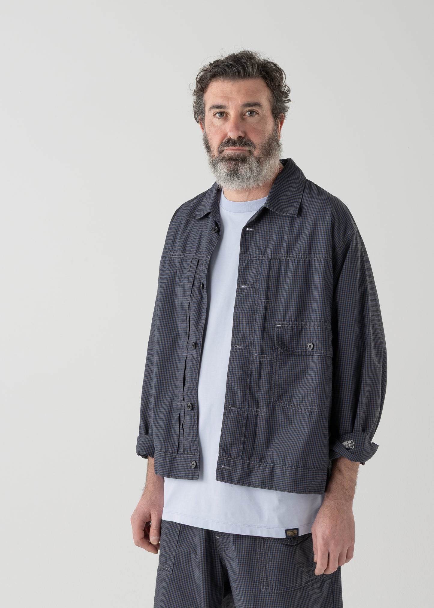 BROOKLYN trucker shirt jac / T/C American plaid [NAVY]