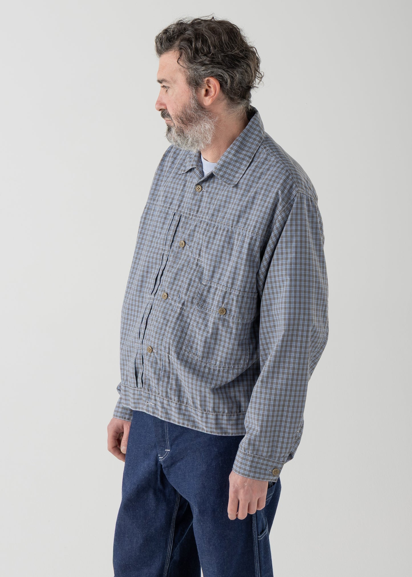BROOKLYN trucker shirt jac / T/C American plaid [BLUE]