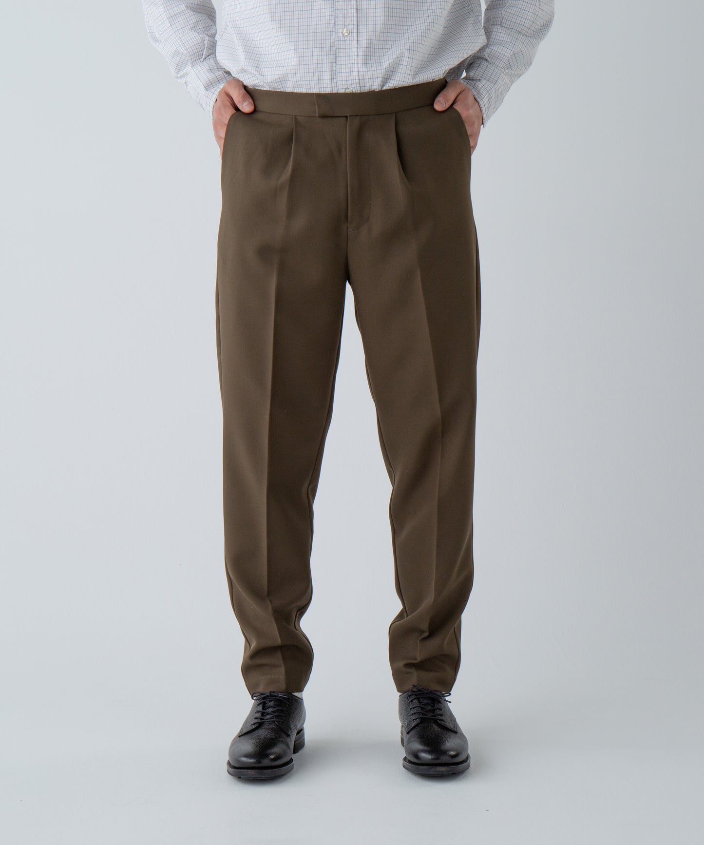 "BROOKLYN" continental trousers /poly stretch twill [OLIVE]