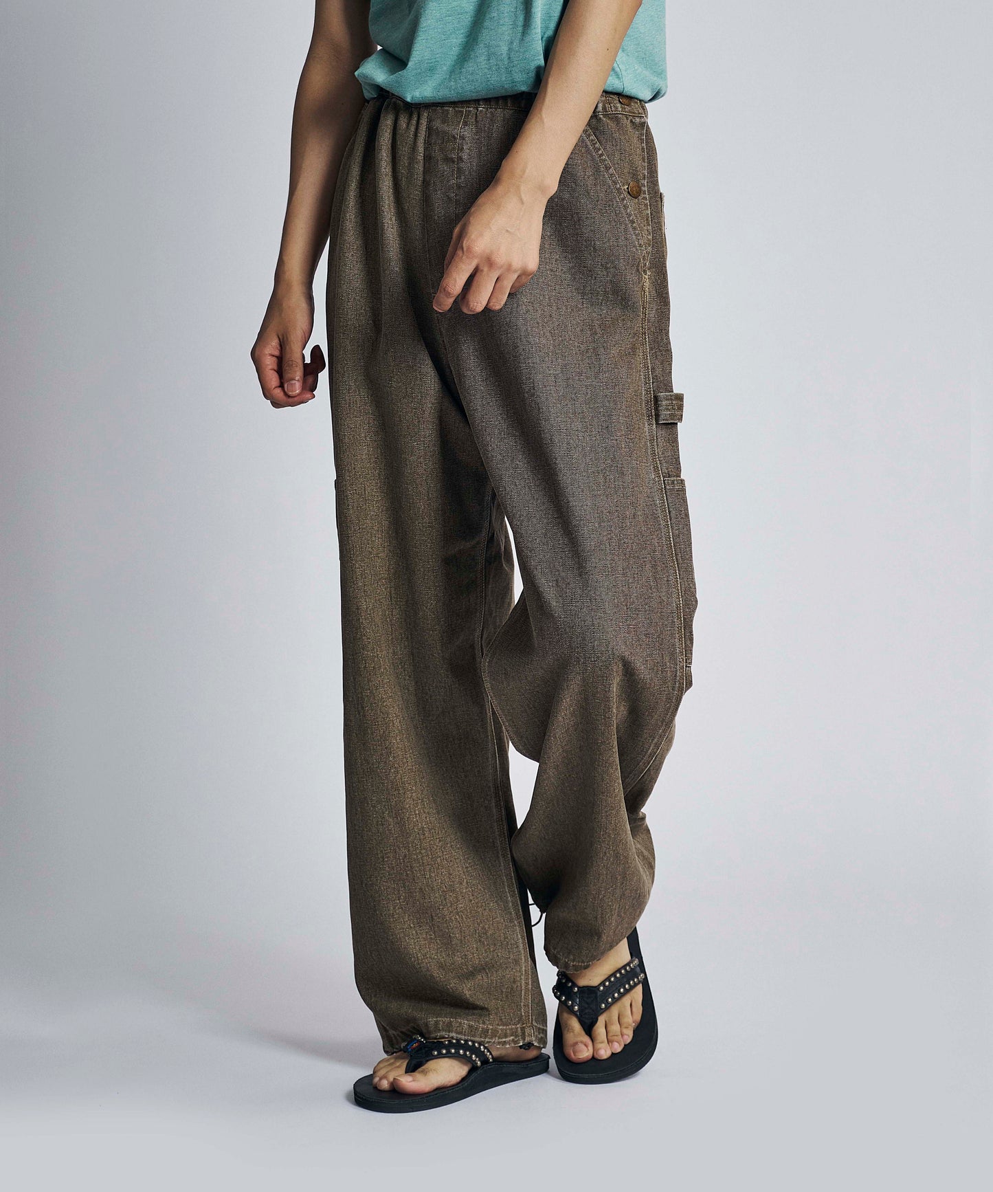 "VENICE" half overalls /coating canvas [DK BROWN]